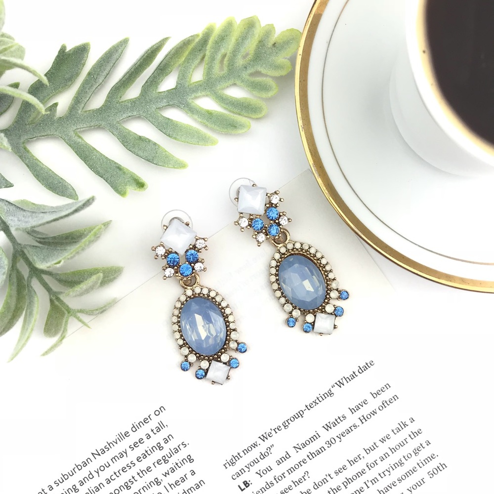 “Emma” Crystal Blue Drop Statement Earrings